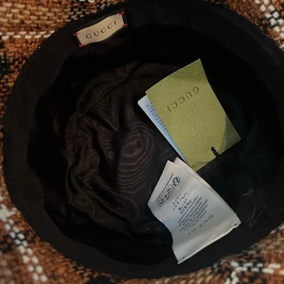 Authentic Gucci Tweed and Leather Bucket Hat